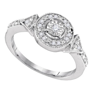 Sterling Silver Womens Round Diamond Halo Solitaire Ring 1/8 Cttw