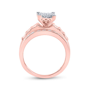 10kt Rose Gold Princess Diamond Cluster Bridal Wedding Engagement Ring 1 Cttw