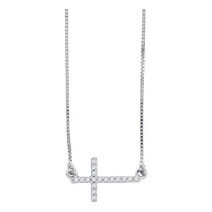 10kt White Gold Womens Round Diamond Cross Pendant Necklace Chain 1/10 Cttw