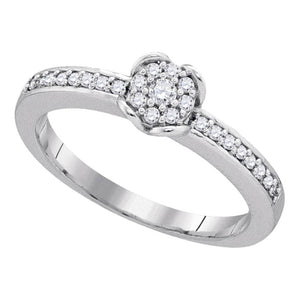 10kt White Gold Womens Round Diamond Cluster Ring 1/5 Cttw