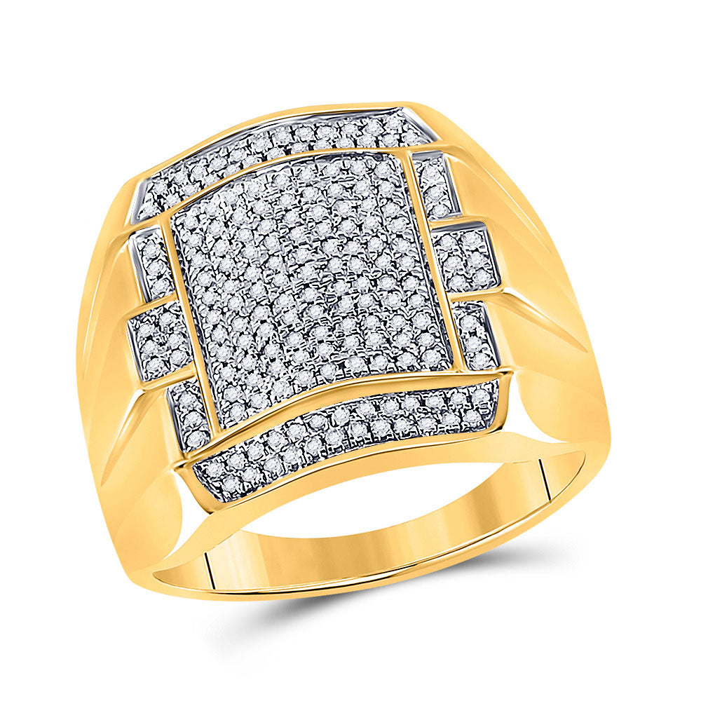 10kt Yellow Gold Mens Round Diamond Square Cluster Ring 1/2 Cttw