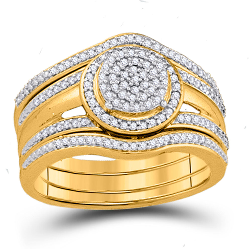 10kt Yellow Gold Round Diamond 3-Piece Bridal Wedding Ring Band Set 1/3 Cttw