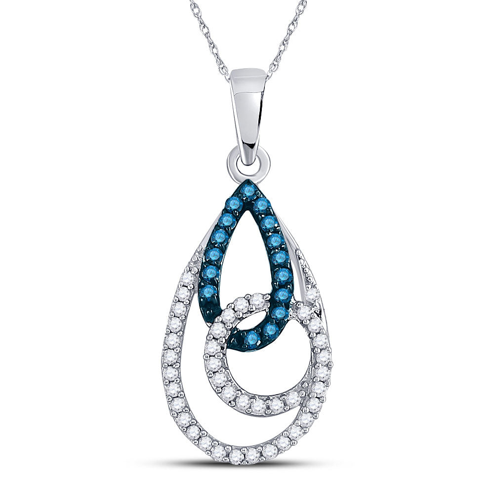 10kt White Gold Womens Round Blue Color Enhanced Diamond Teardrop Pendant 1/3 Cttw