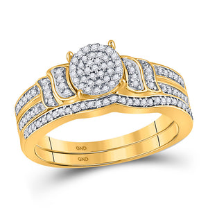 10kt Yellow Gold Round Diamond Bridal Wedding Ring Band Set 1/4 Cttw