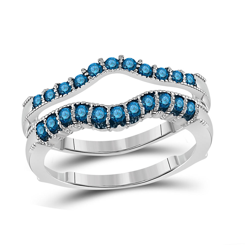 14kt White Gold Womens Round Blue Color Enhanced Diamond Wrap Enhancer Wedding Band 1/3 Cttw