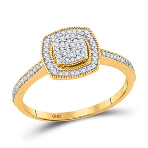 10kt Yellow Gold Womens Round Diamond Square Cluster Ring 1/5 Cttw