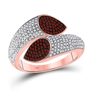 10kt Rose Gold Womens Round Red Color Enhanced Diamond Fashion Ring 3/4 Cttw