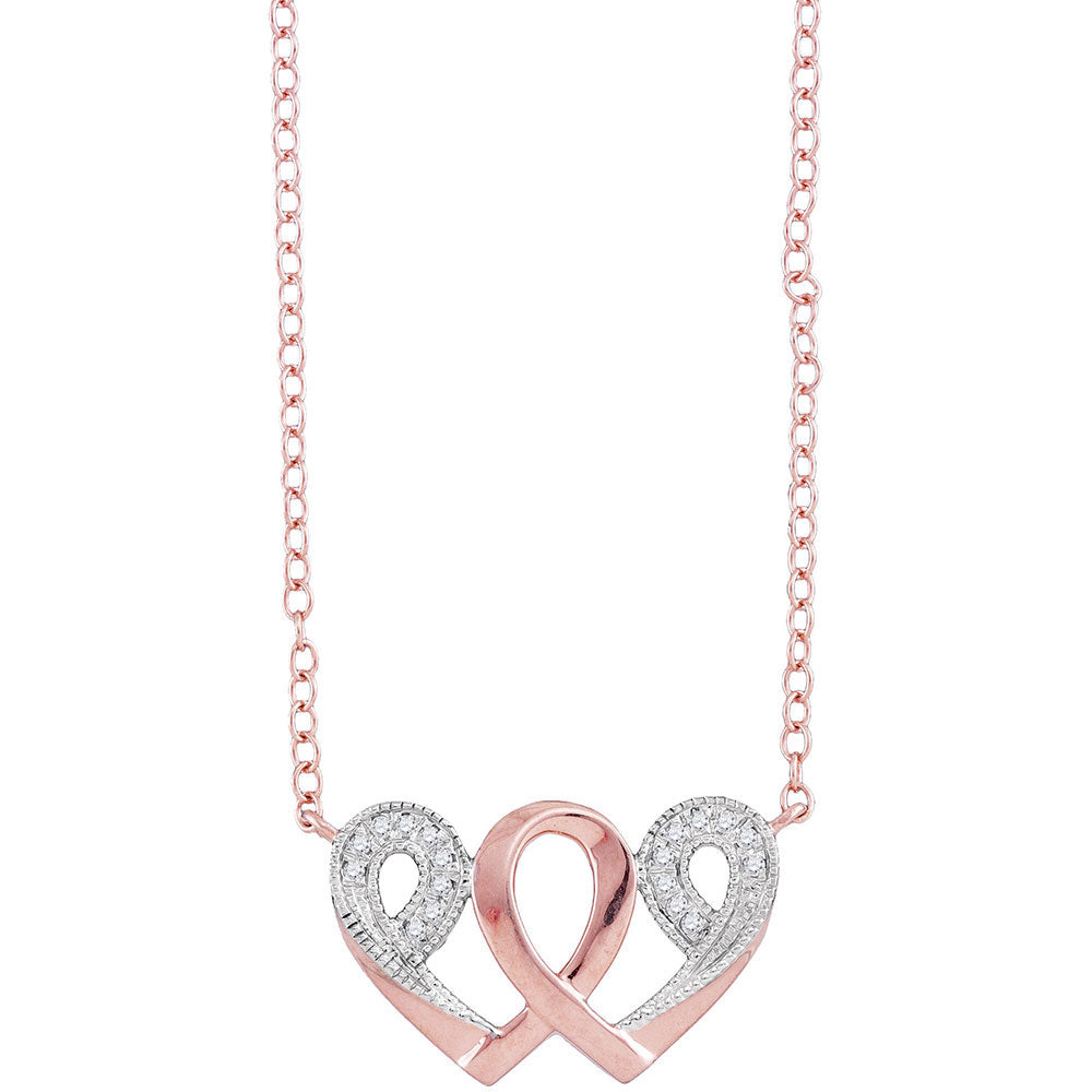 10k Rose Gold Womens Diamond Interwoven Heart Infinity Love Pendant Necklace 1/20 Cttw