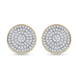 10kt Yellow Gold Mens Round Diamond 3D Disk Circle Earrings 1/3 Cttw
