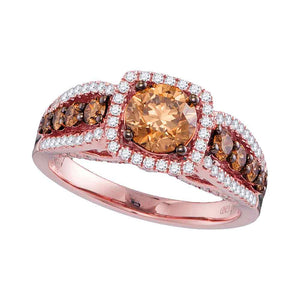 14kt Rose Gold Round Brown Diamond Solitaire Bridal Wedding Engagement Ring 1-7/8 Cttw