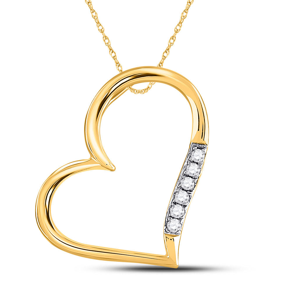 10kt Yellow Gold Womens Round Diamond Heart Pendant 1/20 Cttw