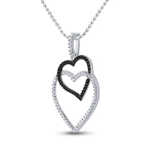 Sterling Silver Womens Round Black Color Enhanced Diamond Heart Pendant 1/8 Cttw