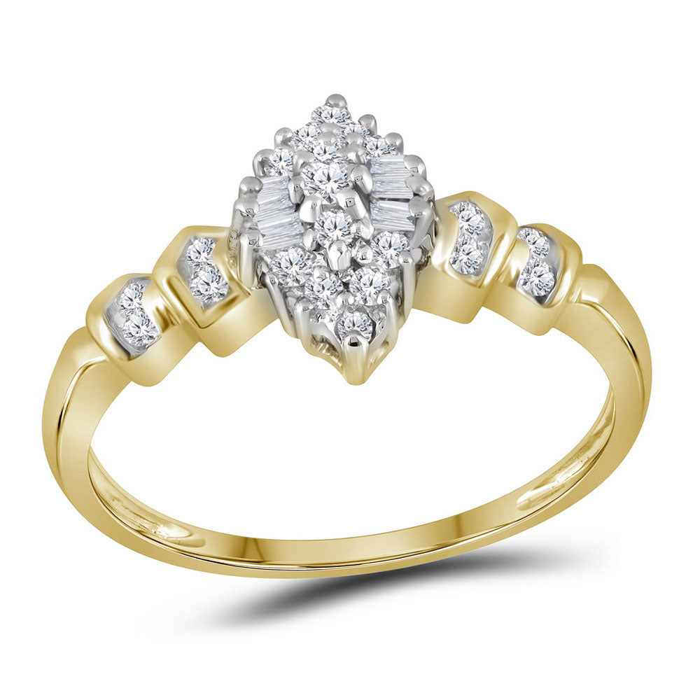 10kt Yellow Gold Womens Round Diamond Marquise-shape Cluster Ring 1/4 Cttw