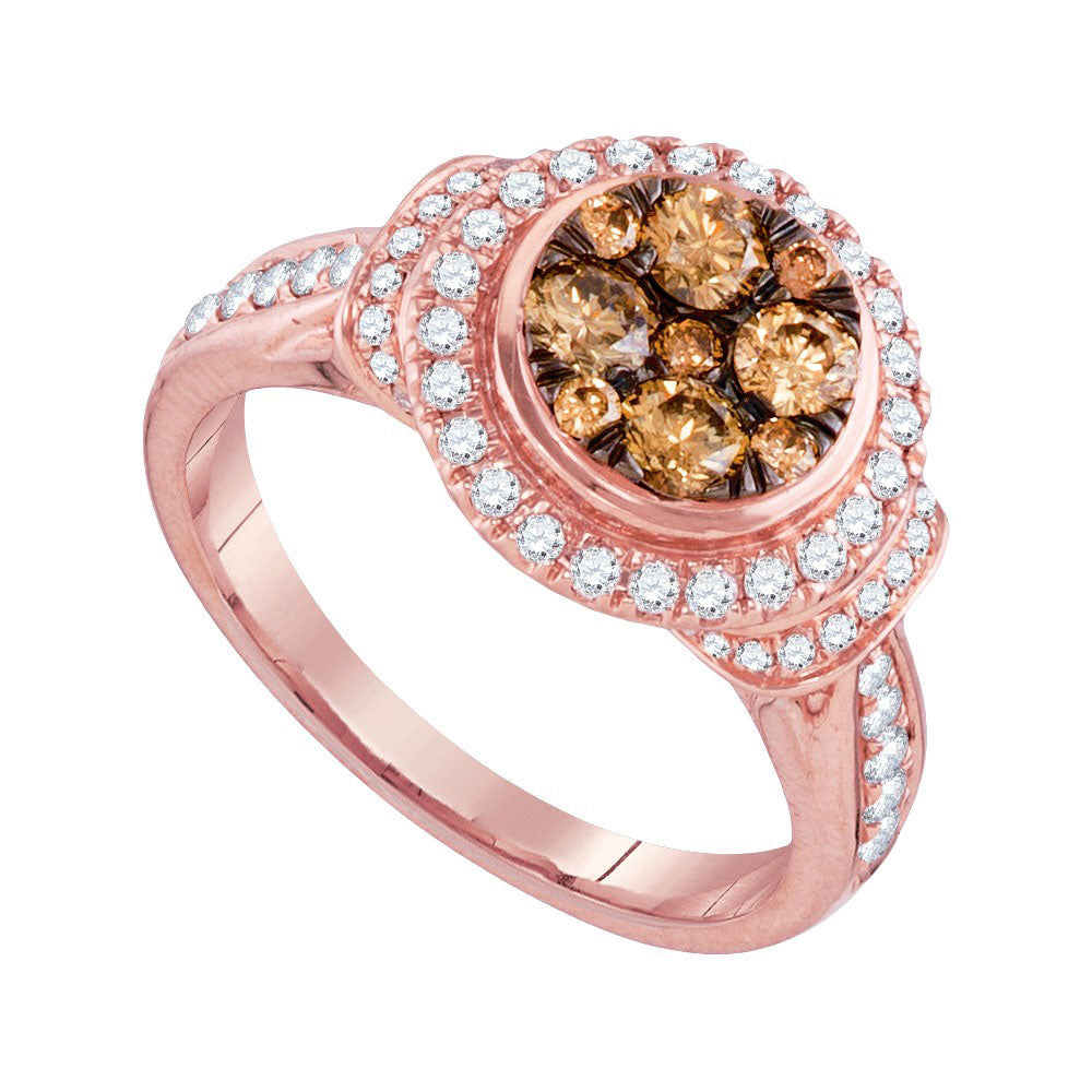 14kt Rose Gold Womens Round Brown Diamond Cluster Ring 1 Cttw