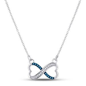 Sterling Silver Womens Round Blue Color Enhanced Diamond Infinity Necklace 1/6 Cttw