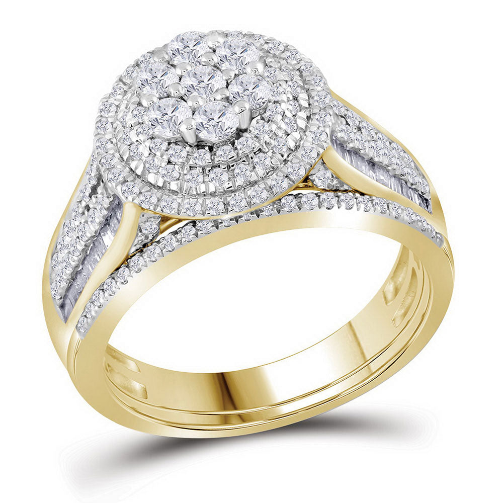 10kt Yellow Gold Round Diamond Bridal Wedding Ring Band Set 1 Cttw