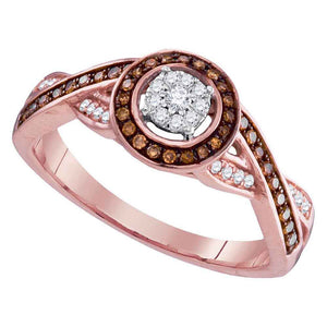 10kt Rose Gold Womens Round Brown Diamond Twist Cluster Ring 1/4 Cttw