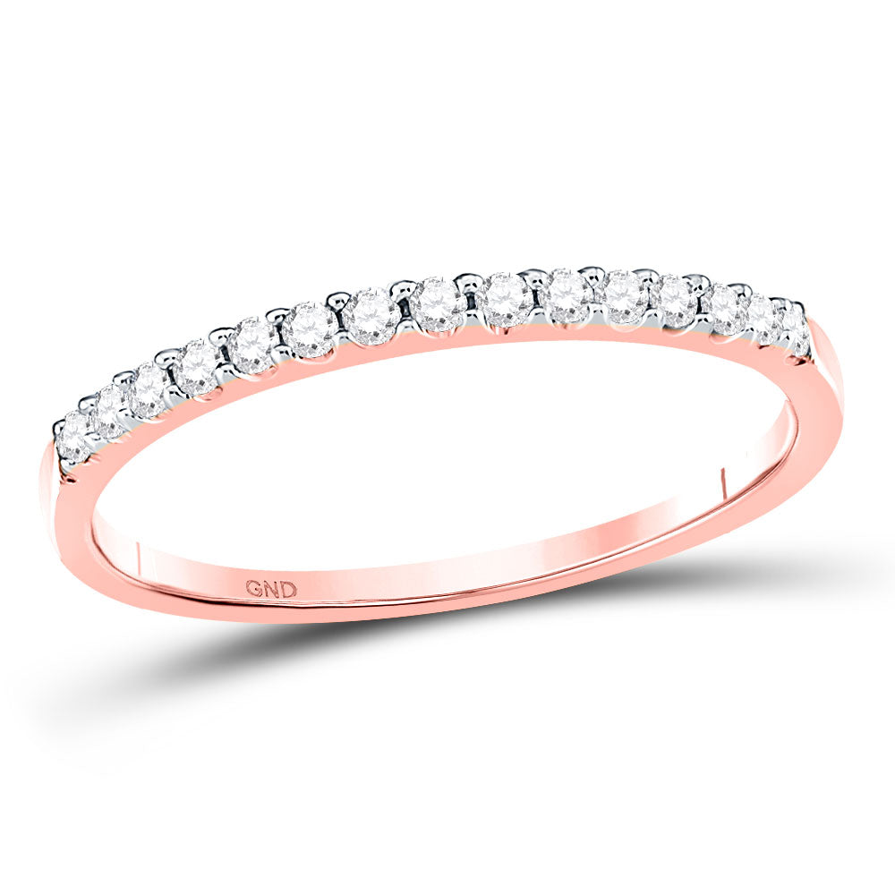 14kt Rose Gold Womens Round Diamond Wedding Single Row Band 1/6 Cttw