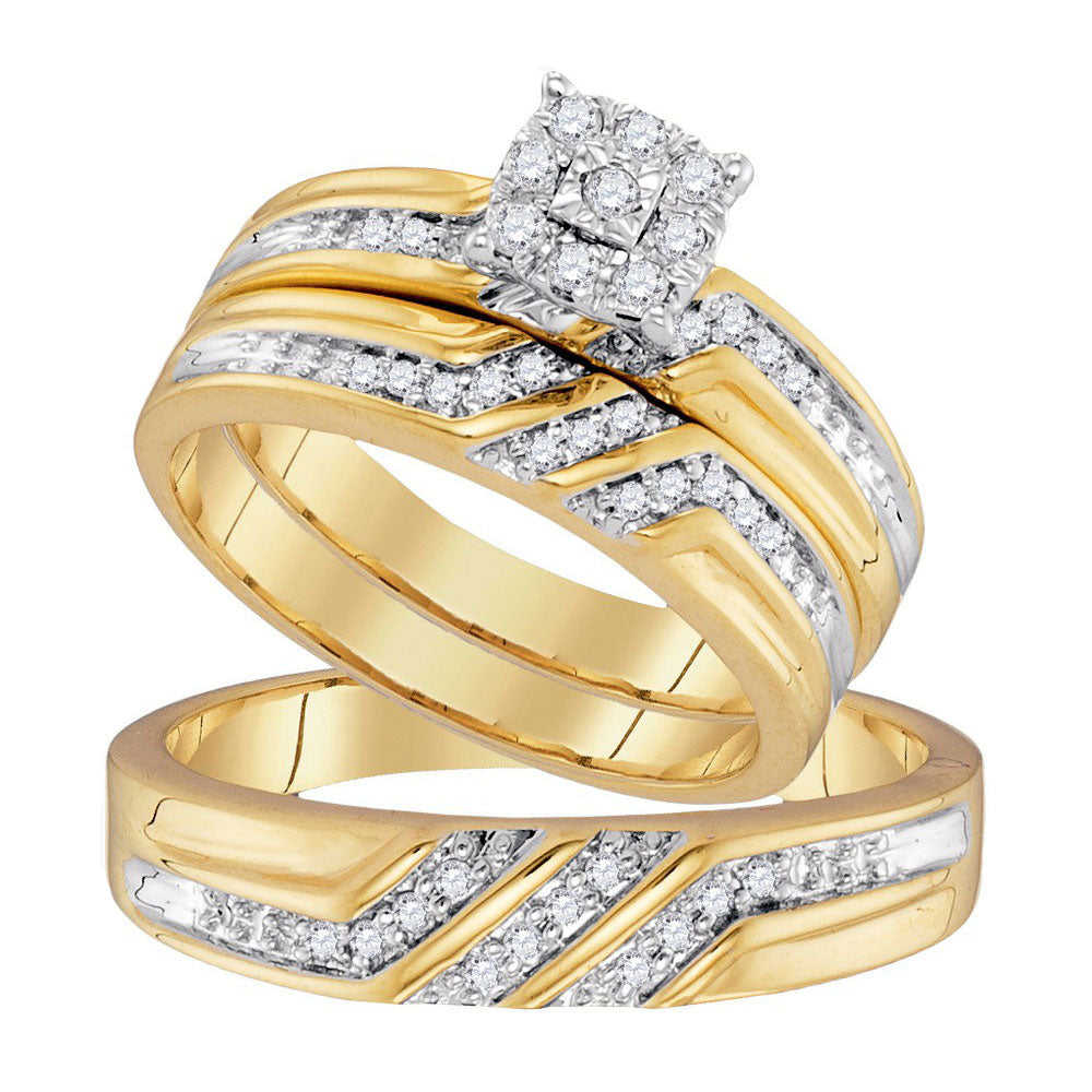 10kt Yellow Gold His Hers Round Diamond Solitaire Matching Wedding Set 1/3 Cttw