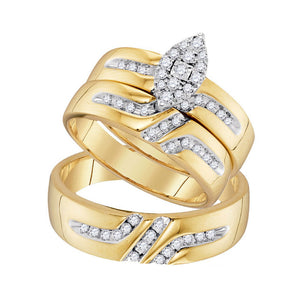 10kt Yellow Gold His Hers Round Diamond Cluster Matching Wedding Set 1/3 Cttw