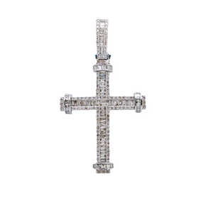 Baguette Cross Diamond Pendant - 10K Gold - Free Hollow Rope Chain