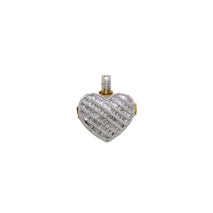 Heart Locket Baguette Diamond Pendant - 10K Gold - Free Hollow Rope Chain