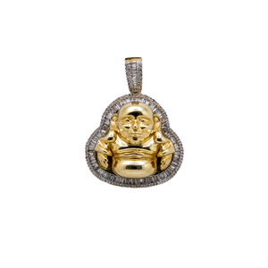 Baguette Buddha Diamond Pendant - 10K Gold - Free Hollow Rope Chain