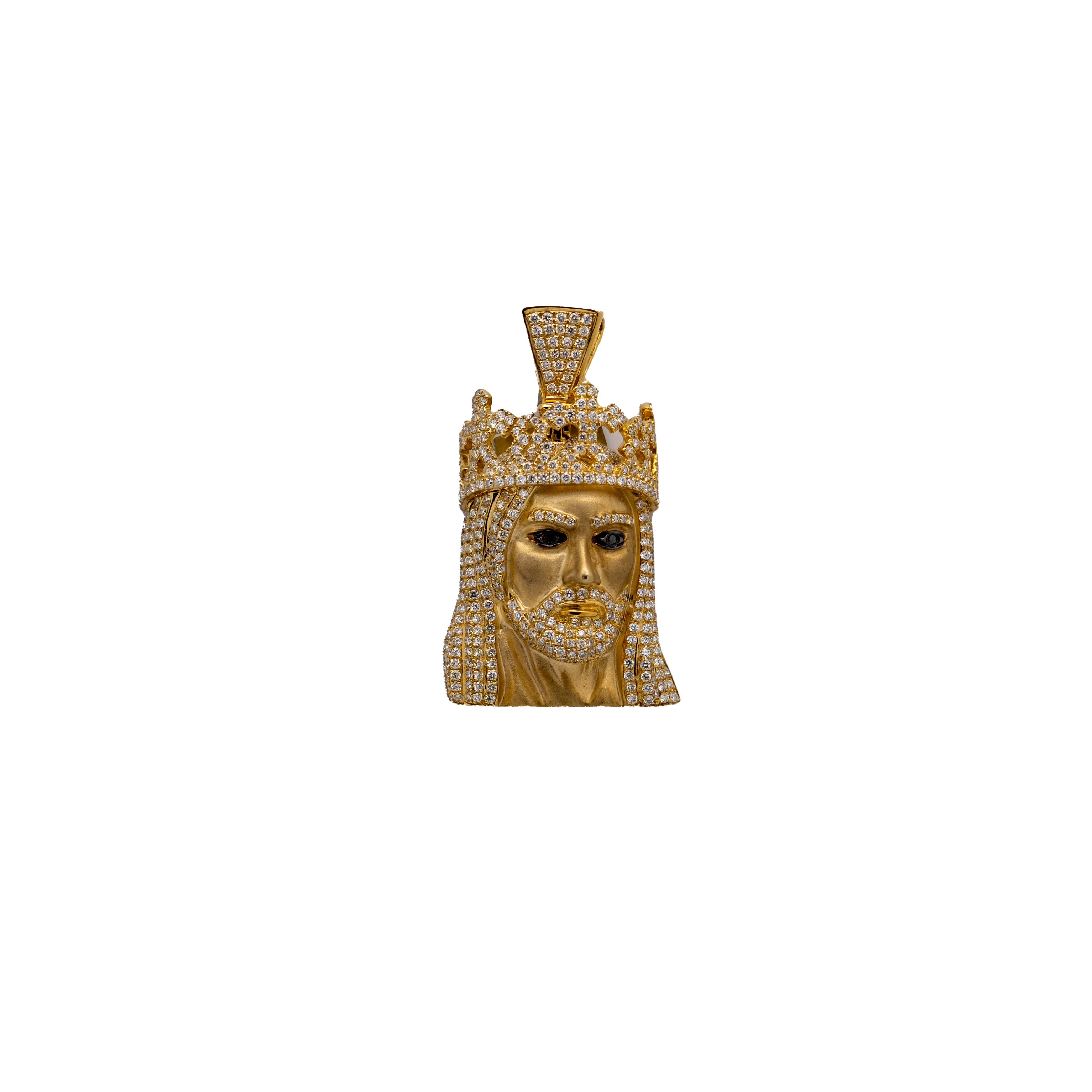 Crown Jesus Diamond Pendant - 10K Gold - Free Hollow Rope Chain