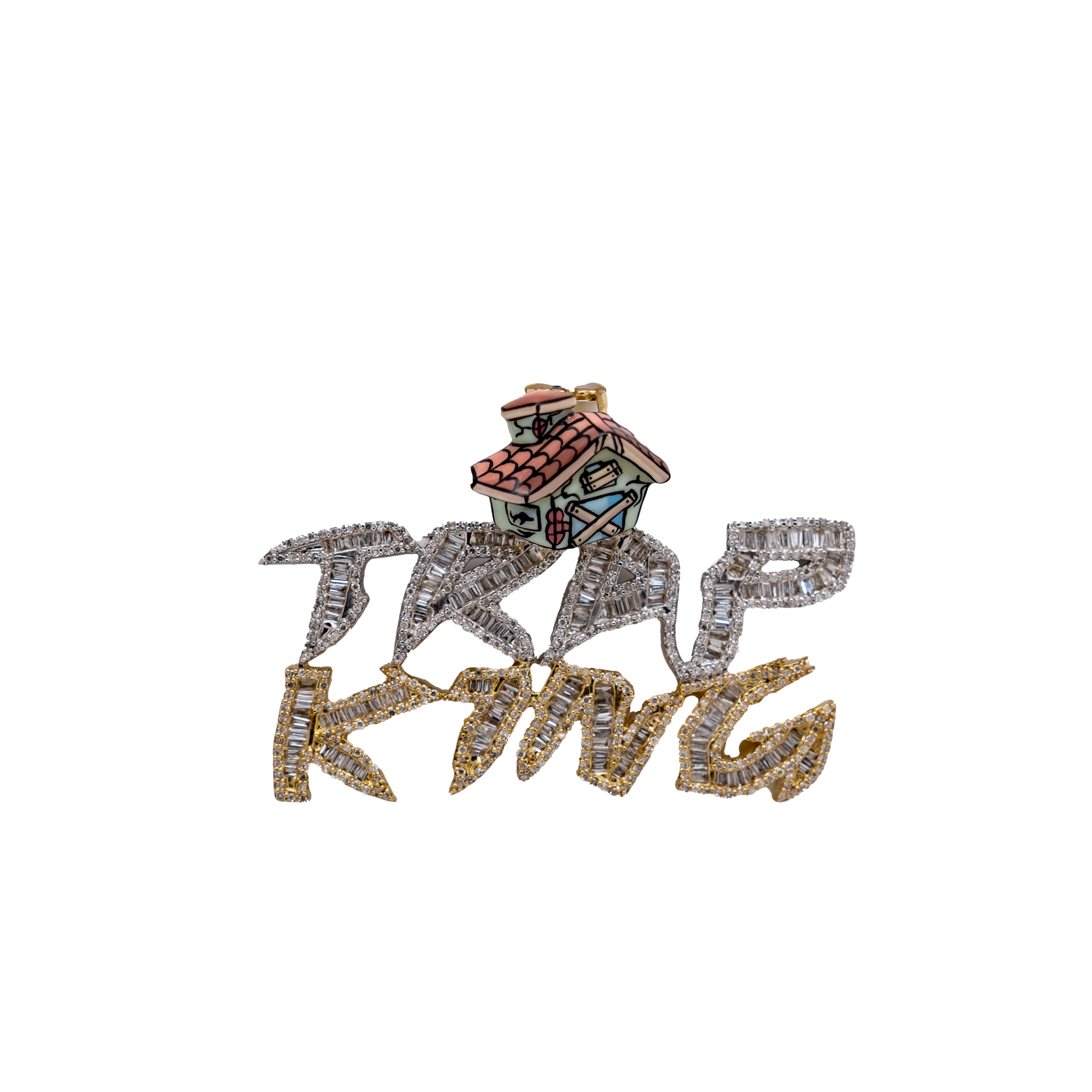 Baguette Trap King Diamond Pendant - 10K Gold - Free Hollow Rope Chain