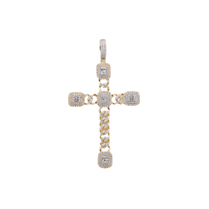 Cross Diamond Pendant - 10K Gold- Free Hollow Gold Rope Chain