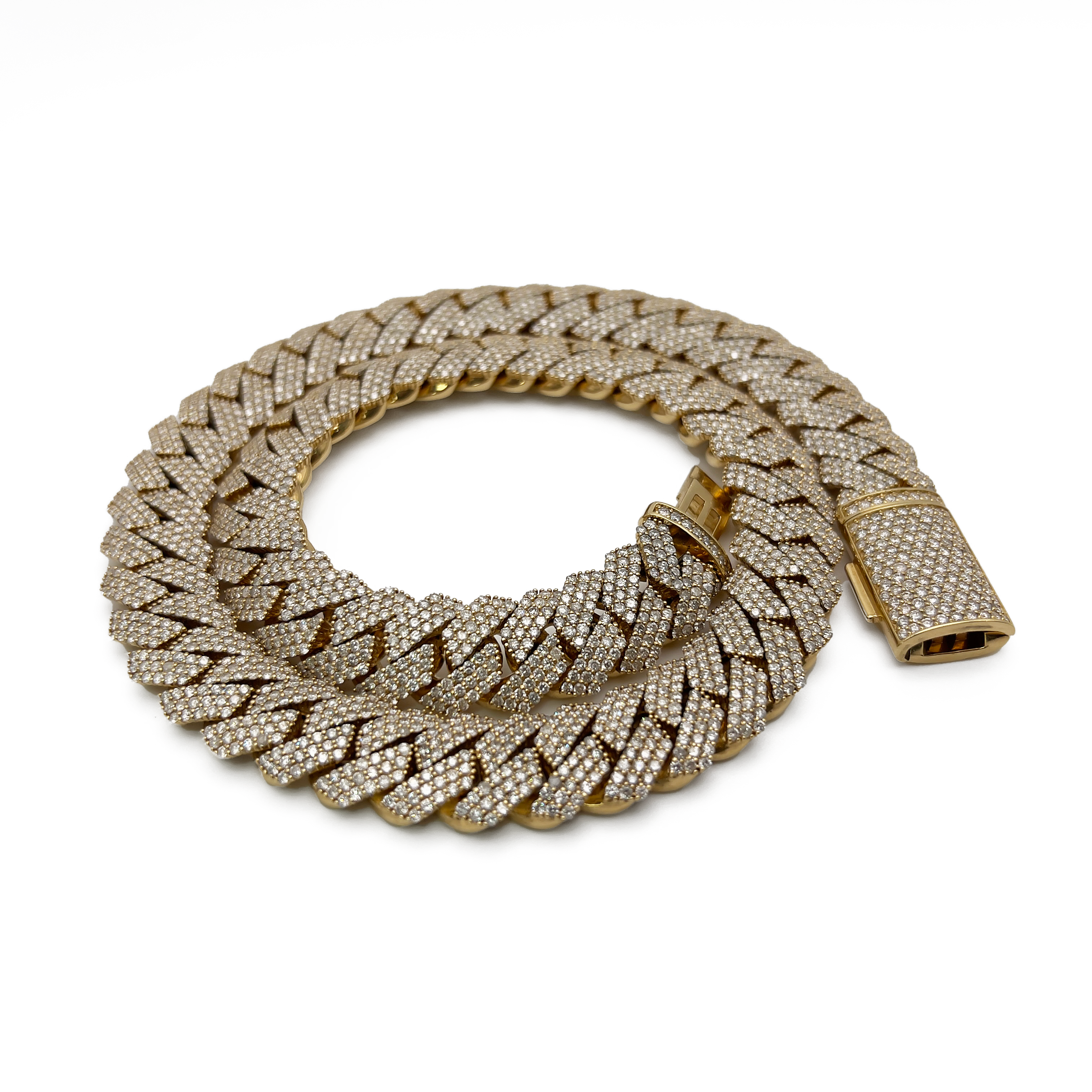 Big Round Diamond Cuban Necklace - 10K Yellow Gold