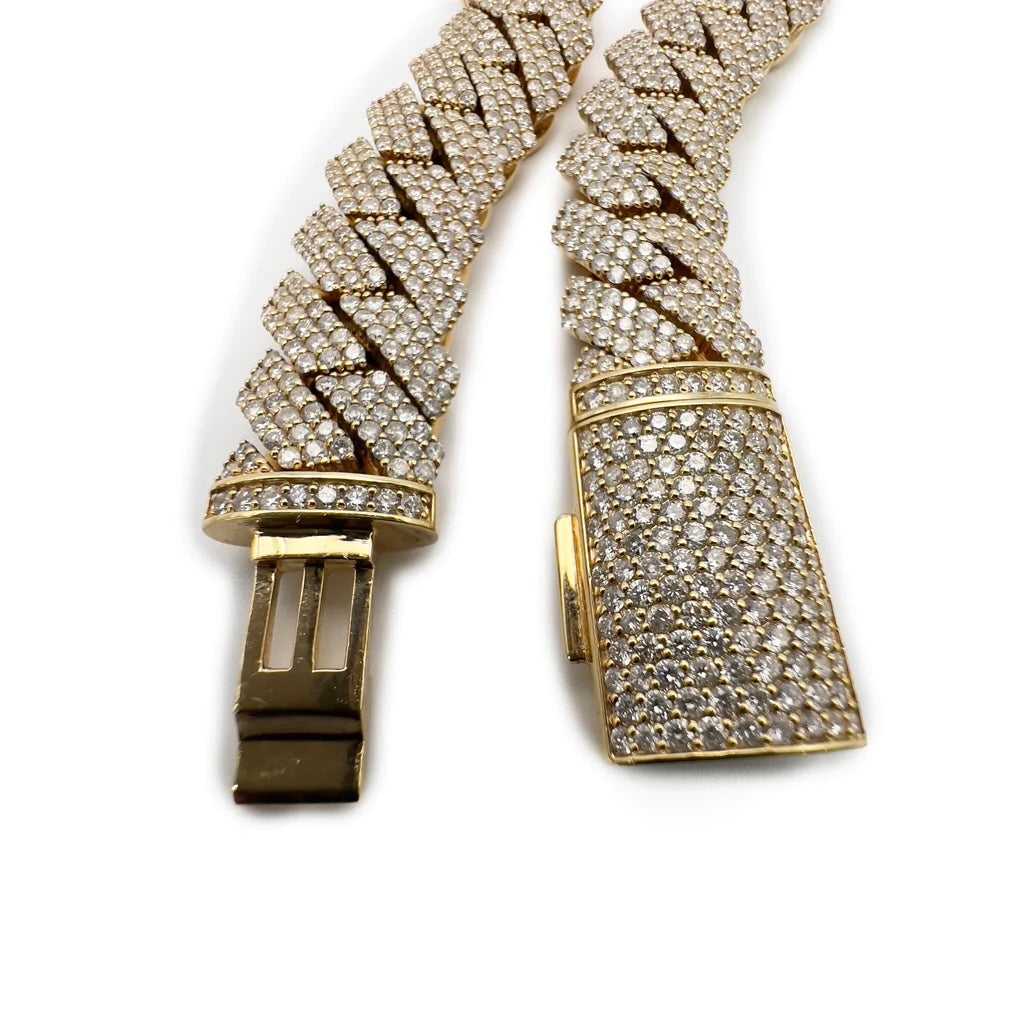 Big Round Diamond Cuban Necklace - 10K Yellow Gold