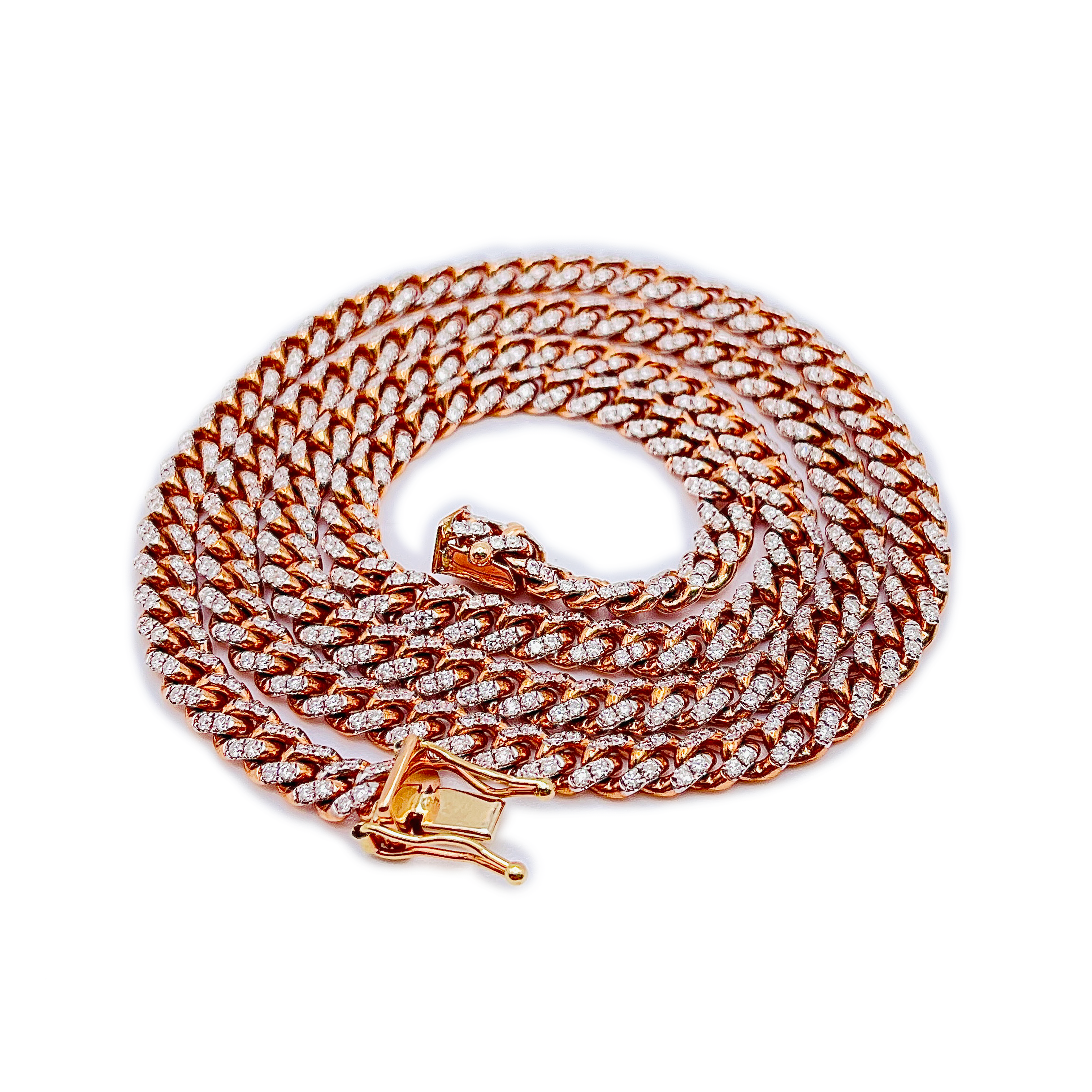 Round Diamond Cuban Link Chain Necklace - 10K Rose Gold