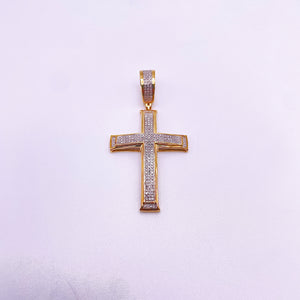 Micro Pavé - Designer Diamond Cross Pendant - 10K Yellow Gold