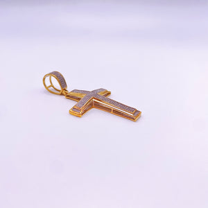 Micro Pavé - Designer Diamond Cross Pendant - 10K Yellow Gold