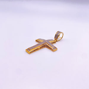 Micro Pavé - Designer Diamond Cross Pendant - 10K Yellow Gold