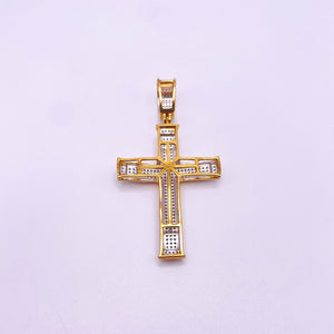 Micro Pavé - Designer Diamond Cross Pendant - 10K Yellow Gold