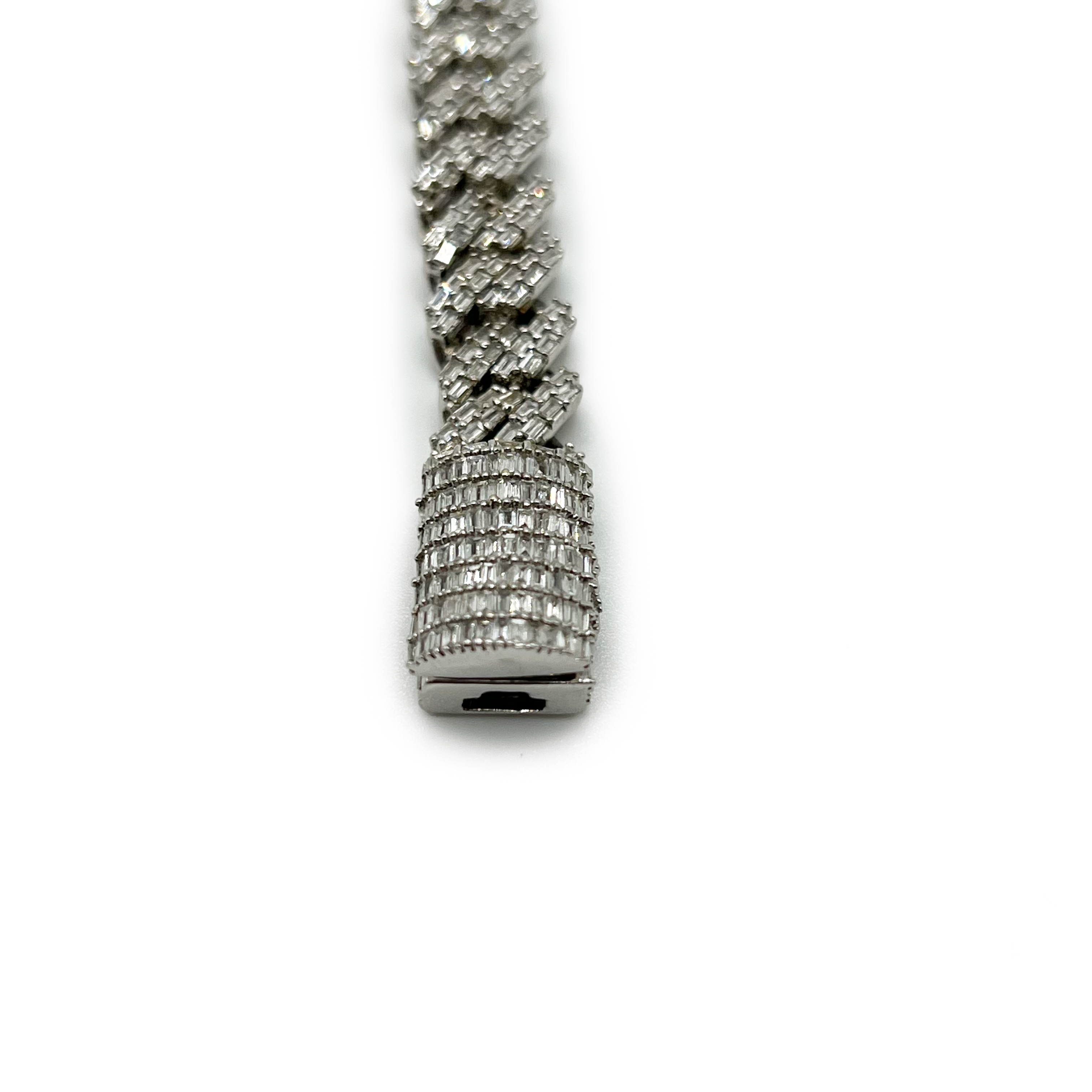Baguette Diamond Cuban Bracelet - 10K White Gold