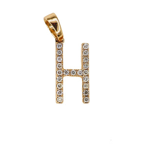 Diamond Pendant Letter "H" - 10K Gold - Free Hollow Rope Chain