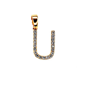 Diamond Pendant Letter "U" - 10K Gold - Free Hollow Rope Chain