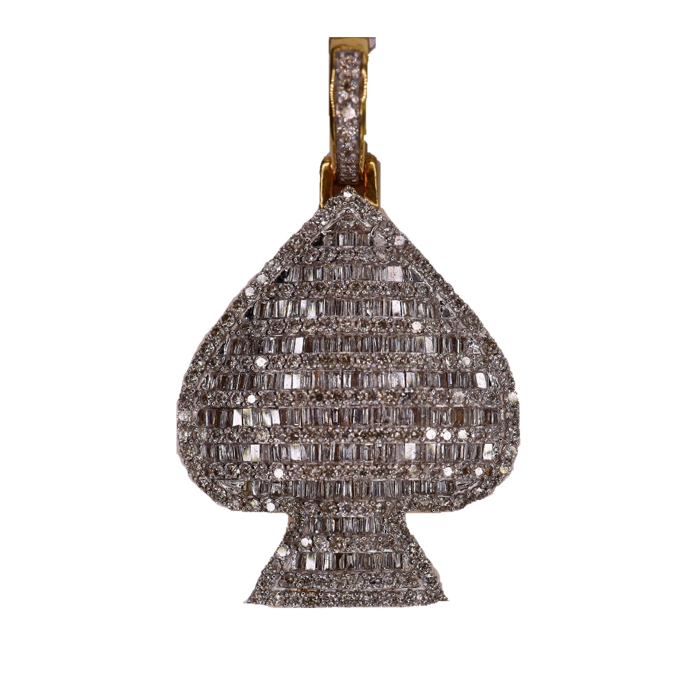 Baguette Ace Spades Pendant - 10K Gold - Free Hollow Rope Chain